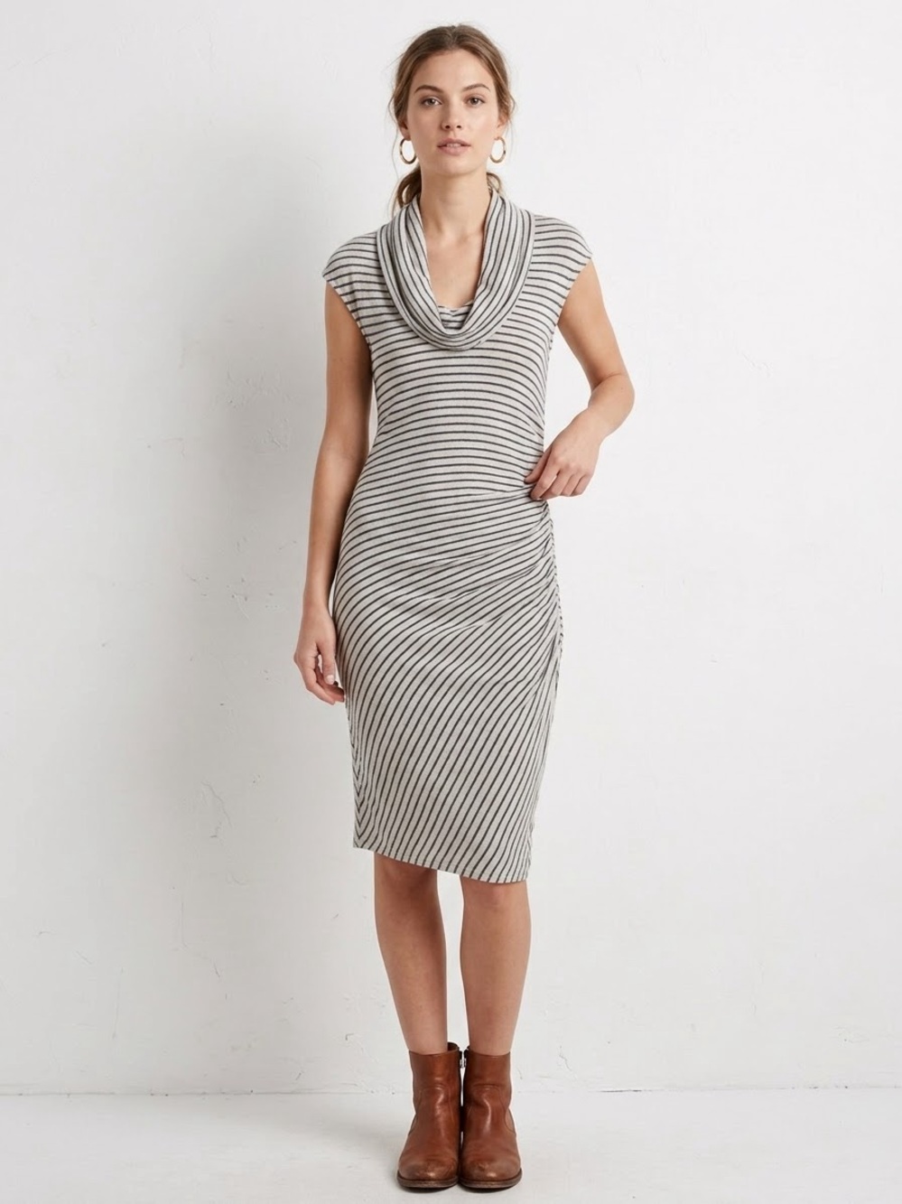Weston Wear Anthropologie Striped Cowl Neck Ruched Midi Dress Small Made in USA